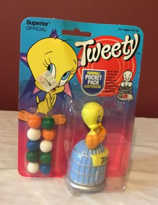 Vintage 1988 Tweety Gumball Pocket Pack Dispenser In Package Made In China