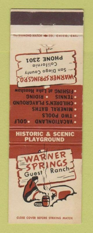 Matchbook Cover - Warner Springs Guest Ranch San Diego County Ca