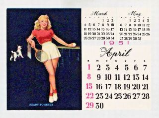 Walt Otto " Ready To Serve " - Apr 1951 Art Pin - Up/cheesecake Calendar Page