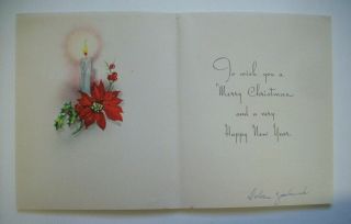 50 ' s Poinsettia candles vintage Christmas greeting card 7C 2