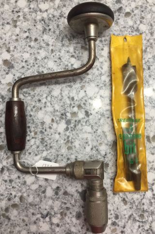 Vintage Stanley Handyman Hand Drill Brace W/ Greenlee No 4 Expansive Bit Sn1332