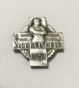 Old Swiss Wrestling Tournament (schwingfest) Schafisheim 1951 Badge Pin
