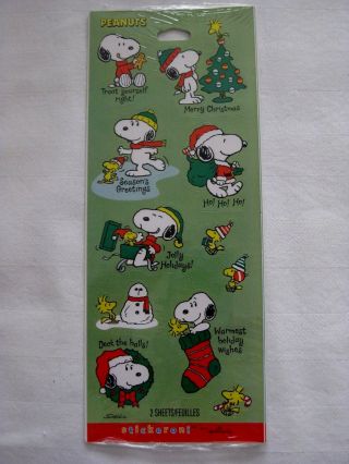 Hallmark Peanuts Snoopy Christmas Stickers 2 Sheets Nip