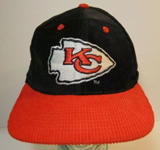 Rare Vintage 1990s Kansas City Chiefs Corduroy Logo Athletic Nfl Snapback Hat