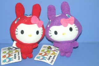 Sanrio Hello Kitty × Rody Red & Purple Mascot Plush Dolls Set Jpn Taito 5.  2 "