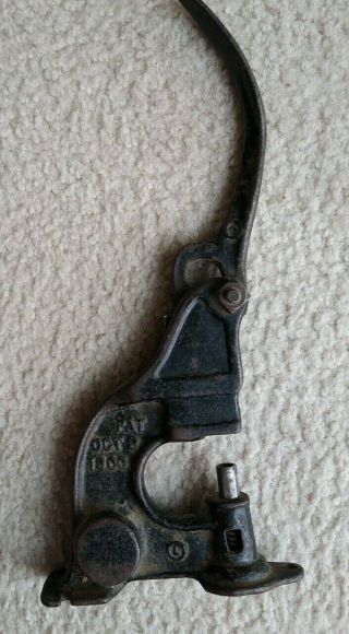 Vintage Cast Iron Leather Rivet Punch.  Bench Type - - Pat.  1900