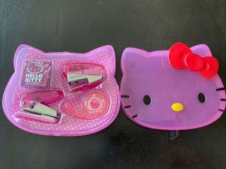 Sanrio Hello Kitty Mini Stapler Hole Punch Tape Staple W/ Case School Desk Kit