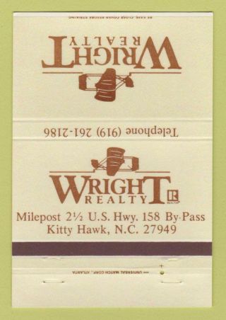 Matchbook Cover - Wright Real Estate Kitty Hawk Nc 40 Strike