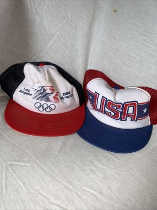 Vintage 1984 La Olympics Snapback Blue Mesh Foam Trucker Hat Made In Usa