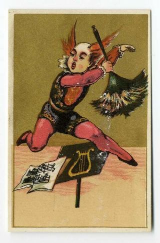 Orange Clown Music Sheet Dusting Victorian French Card 1880 
