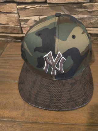 Era 59fifty Ny Yankees Snake Skin Visor Camo Fitted Mlb Cap Hat Size 7 1/4