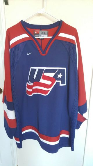 Vintage Nike Team Usa Olympic Vintage Red White Blue Hockey Jersey Mens Xl
