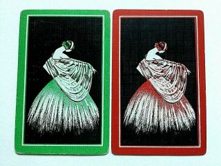 Linen Elegant Lady In Feather Dress Points Down Single Swap Playing Card
