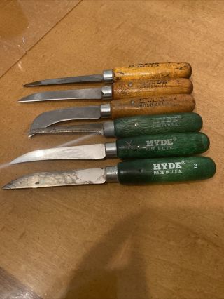 6 Vintage Wood Handle Leather / Linoleum Cutting Knives - Hyde Tools