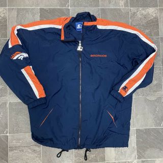 Men’s Vintage 90s Starter Denver Broncos Big Logo Windbreaker Jscket Sz L Blue