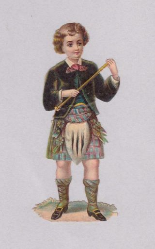 Victorian Die Cut Embossed Scrap Boy In Formal Scottish Costume 4.  25 X 2 X