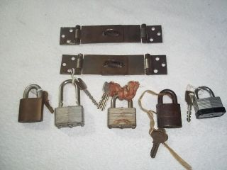 5 Collectible Vintage Antique Metal Paddle Locks & Keys - Vintage Hatch Latches