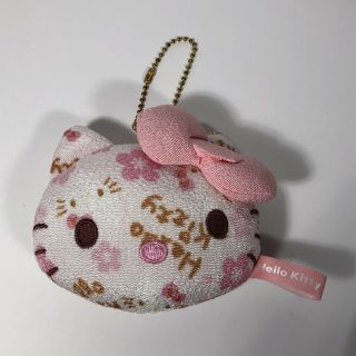 Cute White & Pink Hello Kitty 4 " Keychain Plush Head W/ Flower Design By Sanrio.