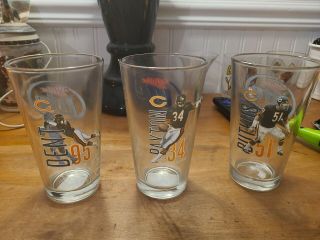 Set Of 3 Miller Lite Chicago Bears Pint Glasses Dent,  Payton,  And Butkus
