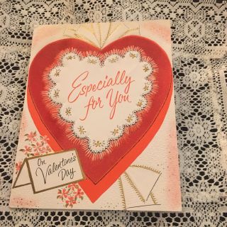 Vintage Greeting Card Valentine Heart Ribbon Pretty