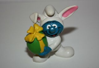 Vintage Smurfs Easter Bunny Smurf Figure 1982 Pvc Toy Figure Peyo Schleich