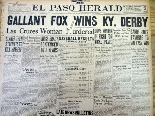 1930 Headline Newspaper Gallant Fox Wins Kentucky Derby Horse Race Triple Crown