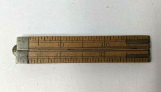 Vtg Wood Brass 4 Fold Folding Pocket Mini 12 " Measuring Tool Caliper Ruler J21