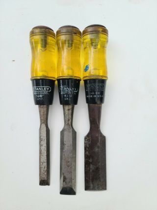 Set Of 3 Stanley No.  60 Wood Chisels: One 1/2 ",  One 3/4 ",  One 1 "