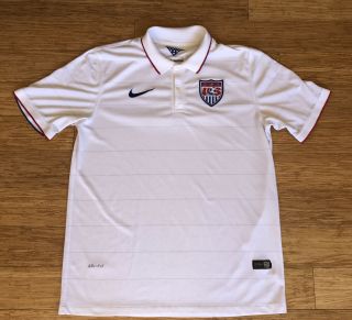 Nike Dri Fit Mens Us Team Soccer 2014 World Cup Home White Jersey Polo Shirt L