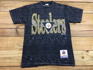 Vtg 90s Mendez Nfl Surf Club Pittsburgh Steelers T - Shirt M All Over Print Nfl