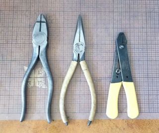 Vintage - Klein - - 3 Tools - - Pliers & Wire Strippers.
