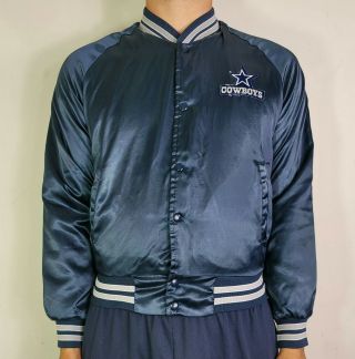 Vintage 80s Dallas Cowboys Nfl Chalk Line Blue Satin Star Patch Jacket Mens S