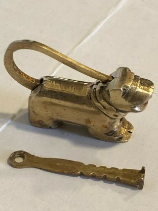 Vintage Brass Foo Dog Push Lock Figurine Padlock (chinese Puzzle) 2 - 3 " With Key