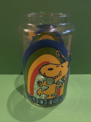 Large Snoopy Peanuts Glass Goodies Jar Container Charlie Brown 1965 Vintage (b11