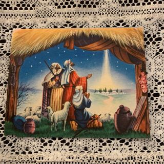 Vintage Greeting Card Christmas Religious Shepherds Sheep