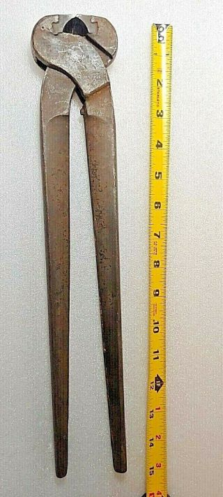 Vintage Large Forged Nippers / Cutting Pliers 15 Inches Farrier Tools 3.  4 Pounds