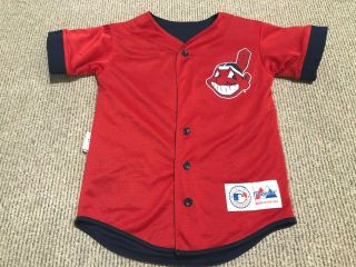 Vtg Cleveland Indians Majestic Chief Wahoo Reversible Jersey Youth Boys Small