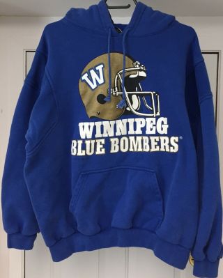 Vintage 1990 Cfl Winnipeg Blue Bombers Mens Xl Helmet Logo Hoodie Sweatshirt