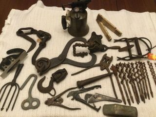 Vintage Old Rusty Tools,  Ice Shaver,  Hook,  Torch,