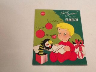 Vintage Greeting Card Christmas Grandson Boy Tree Jack In The Box
