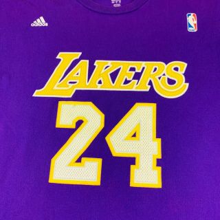 Kobe Bryant 24 Adidas Los Angeles Lakers Purple Short Sleeve T - Shirt Men ' s L 2