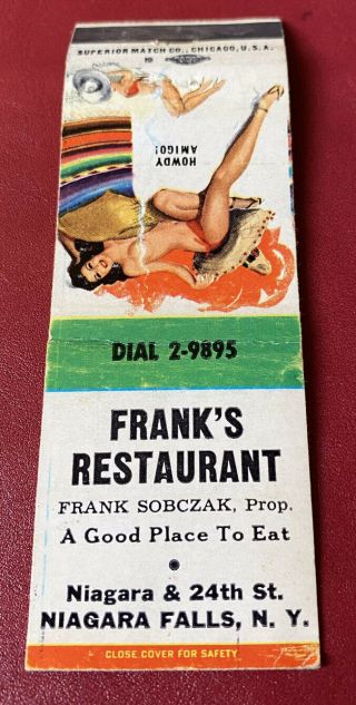 Matchbook Cover Frank’s Restaurant Niagara Falls York Pin - Up Girlie