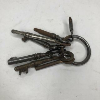 Set Of 7 Rustic Cast Iron Keys Ring Jail/skeleton/antique/vintage Inspired - A2