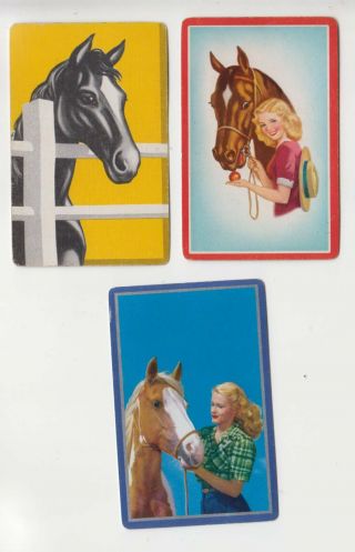 C7 Vintage Swap Cards Horse Heads Girls With Their Horses And A Foal
