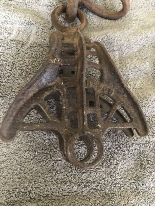 Vintage Antique Cast Iron Hay Trolley Carrier Steampunk Barn Rope Pulley Farm 3