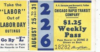 Chicago Rapid Transit Co.  Week Pass Labor Day 1941