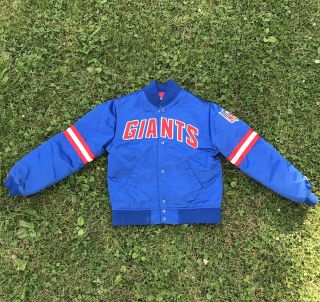 Vintage STARTER Satin York Giants Football Spell Out Jacket YOUTH SMALL Vtg 2