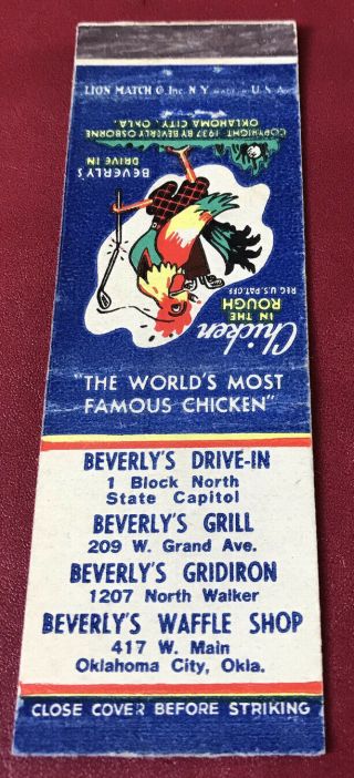 Matchbook Cover Beverly’s Drive In Grill Gridiron & Waffle Shop Oklahoma City