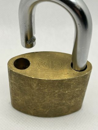 Vintage Heavy Duty Wb Wilson Bohannan Brass Padlock W/key
