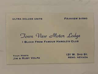 Town View Motor Lodge Motel Business Card Reno Nevada Nv 1950 